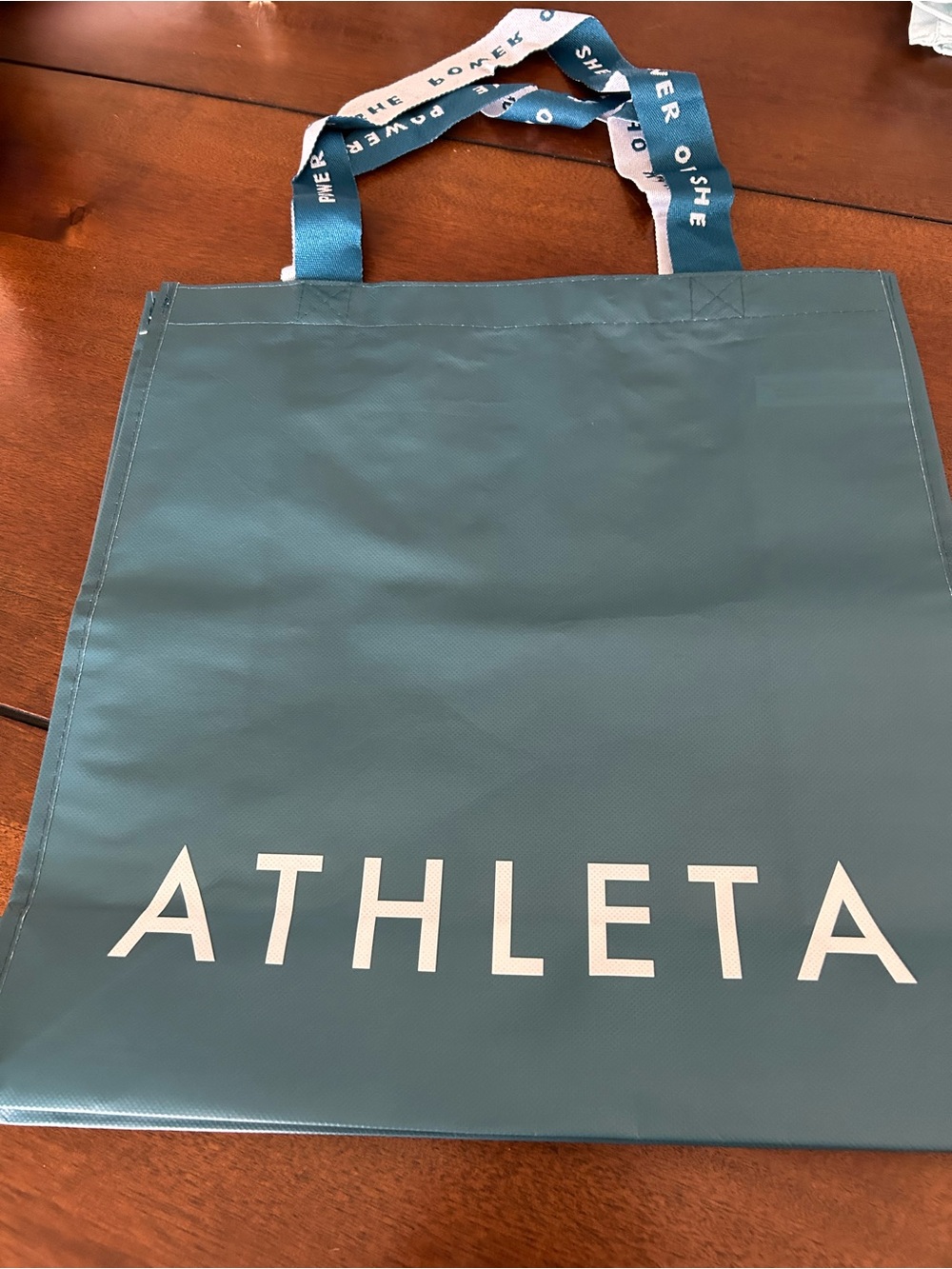 Athleta Teal/Blue Logo Tote with Branded Ribbon Handles